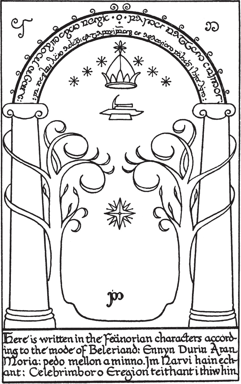 An illustration of an arch with branches of a tree wrapped around the columns of the arch.